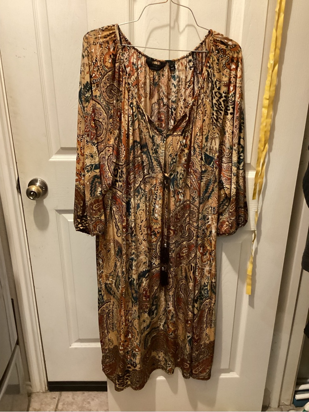 Paisley Tie-Front Midi Dress in Multi-Tan